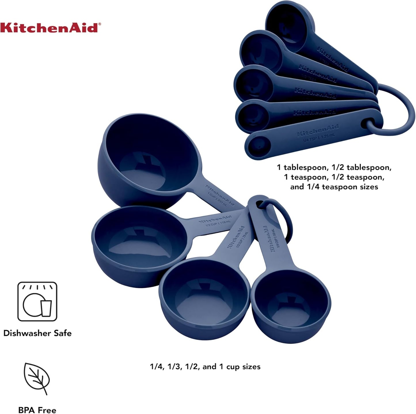 KitchenAid Universal Easy To Read Measuring Cup and Spoon Set with Soft Grip Handle for Maximum Control, Hang Hole and Nesting For Easy Storage, Dishwasher Safe, 9 Piece, Pistachio