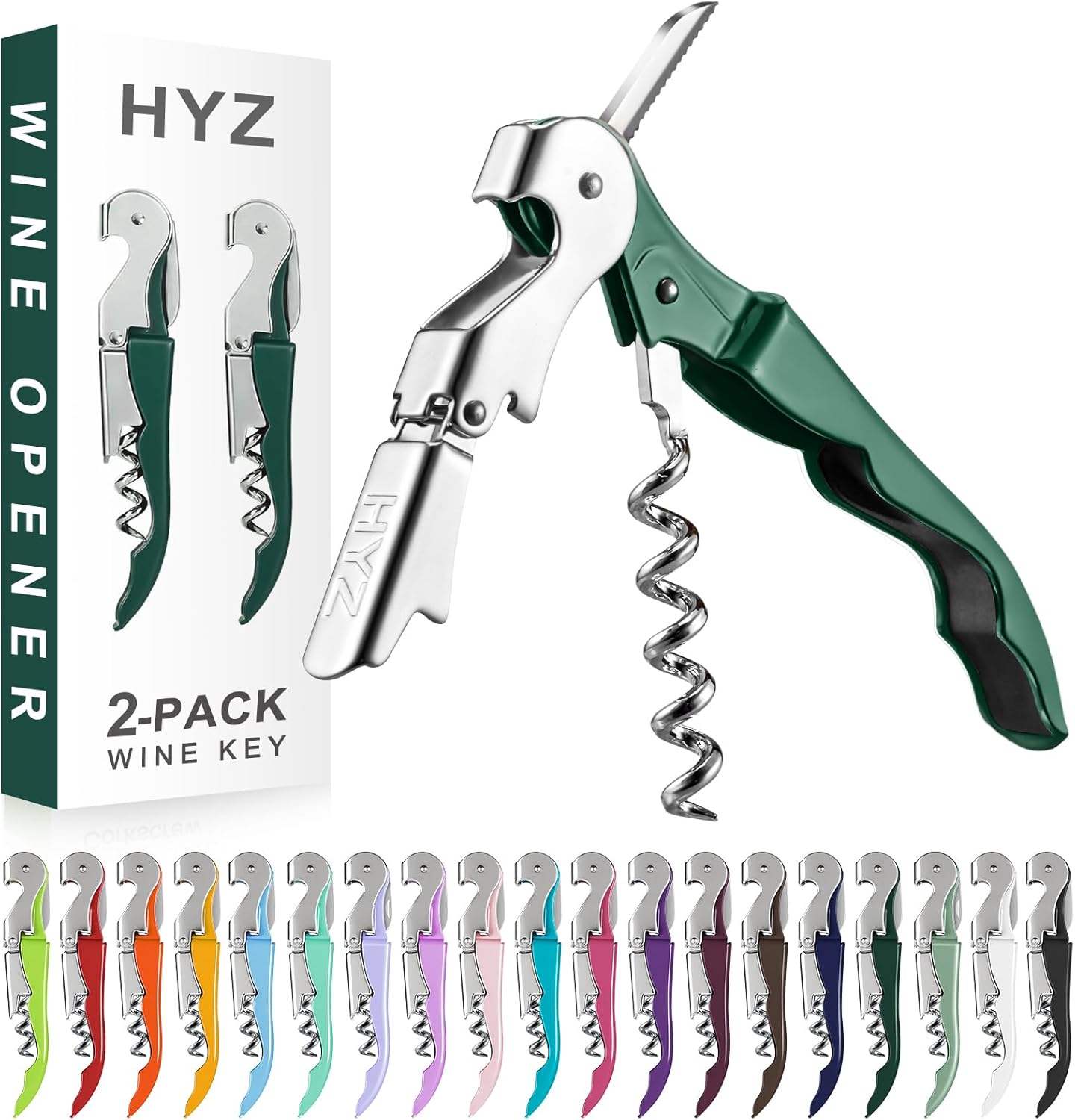 HYZ 2-Pack Wine Opener Waiter Corkscrew, Professional Wine Key for Servers, Bartender, with Foil Cutter, Manual Wine Bottle Opener Double Hinged (Black)