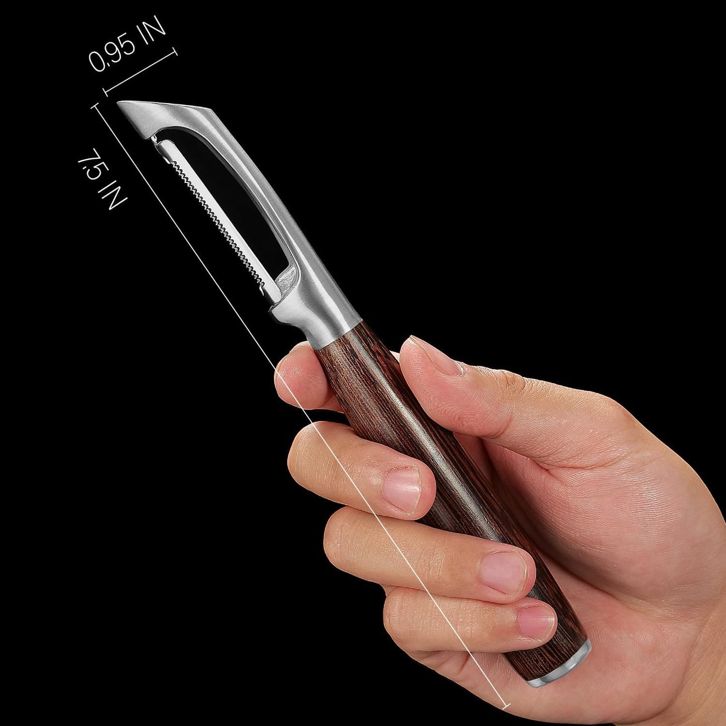 Serrated Blade Premium I Type 304 Stainless Steel Multifunctional Kitchen Peeler Real Wood Handle Ultra Sharp Blade Vegetable Potato Apple（Agarwood）