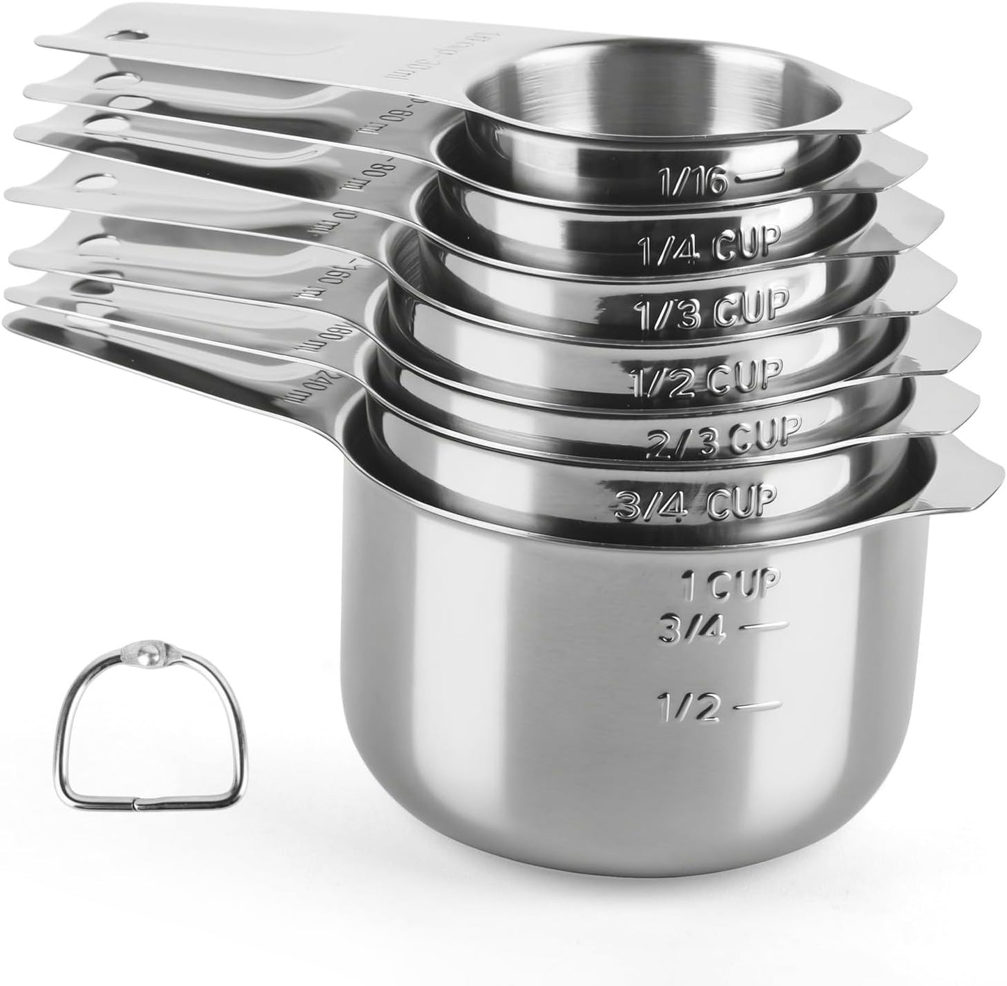 7 Pcs Gold Measuring Cups Stainless Steel, Nesting Metal Measuring Cups with Markings & Ring, Stackable Measure Cups Spoons Set for Cooking Baking Supplies, Kitchen Utensils for Dry Liquid Ingredients