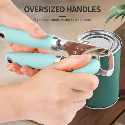 Safring Can Opener Manual, Heavy Duty Stainless Steel Smooth Edge Can Openers With Soft Touch Handle, Oversized Handheld Easy Turn Knob, Multi-Function Bottle Opener, Black