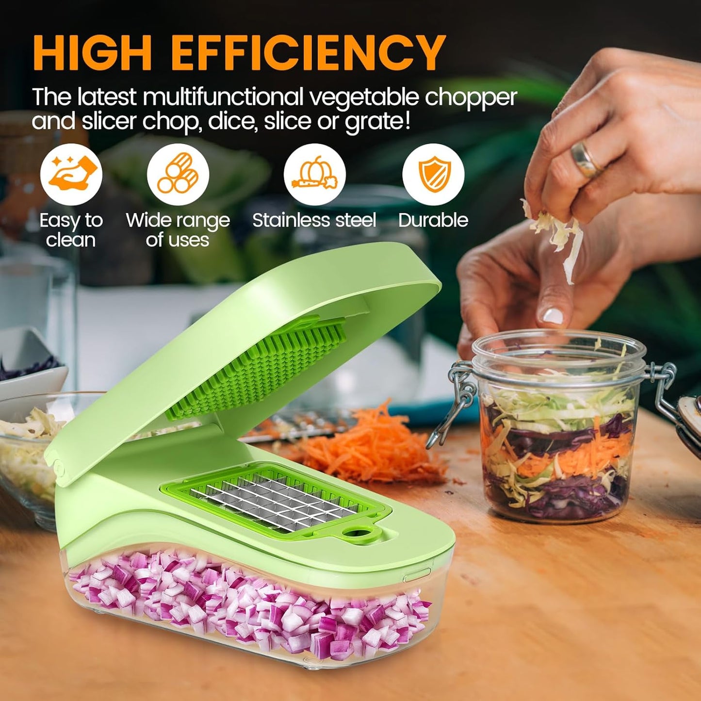 17-in-1 Vegetable Chopper, Multifunctional Veggie Chopper Dicer, Vegetable Cutter with Container, French Fry Cutter for Potatoes, Onion Chopper with Hand Guard, Kitchen Gadgets for Salad, Fruit
