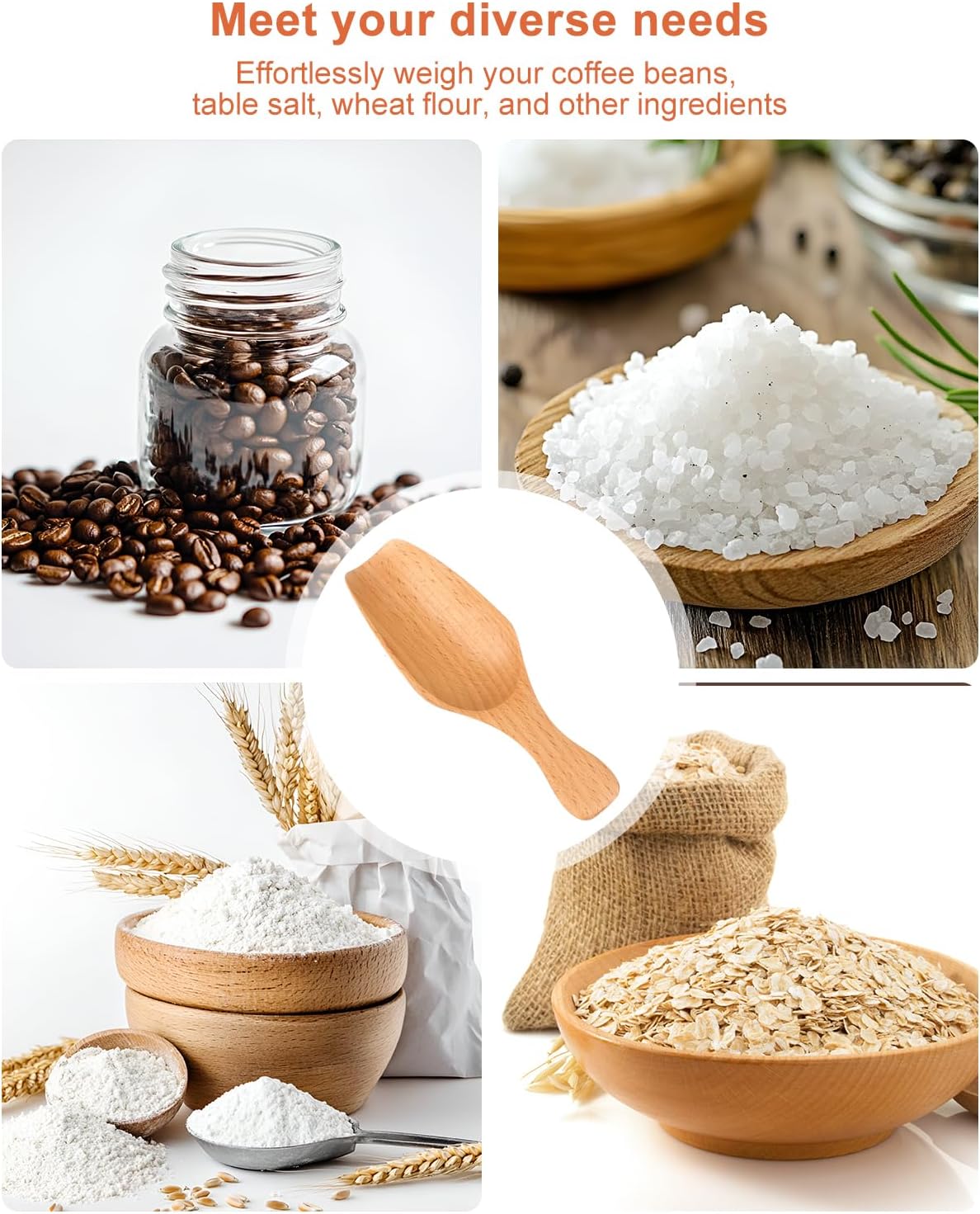 Coffee Scoop Set, 2 PCS 304 Stainless Steel Wood Handle Coffee Measuring Spoons, 15ml & 30ml for Ground Espresso Beans, Long Wooden Handle Scoop Kitchen Utensil for Scooping
