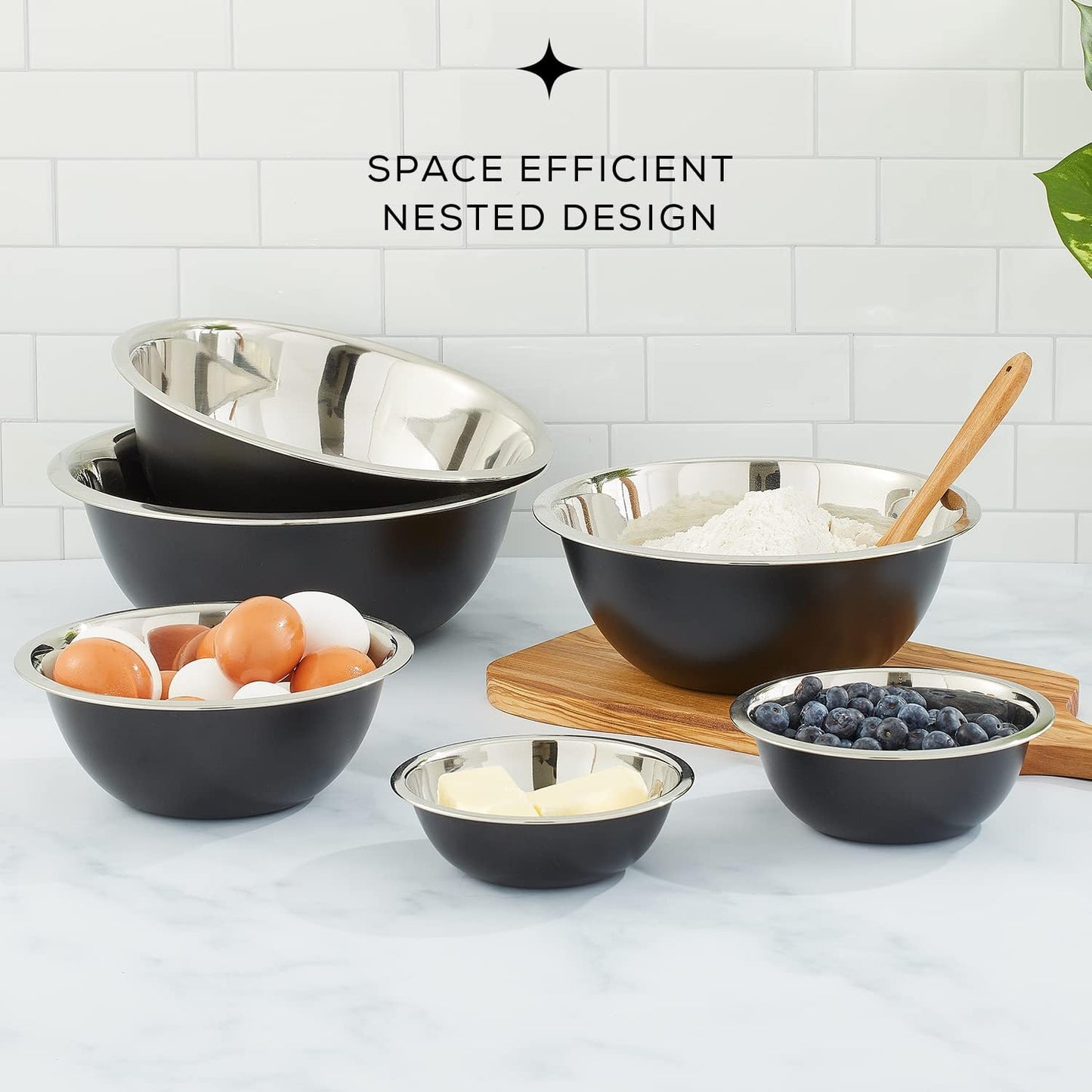 JoyJolt Stainless Steel Mixing Bowl Set of 6-5qt to 0.5qt Nesting Bowls for Dough, Batter & Baking