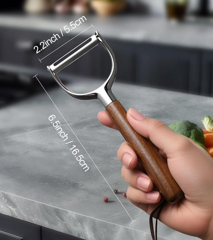 Ugotit Premium Vegetable Peeler, I Type 304 Stainless Steel Swivel Blade, Potato Eye Remover, Real Wood Handle Leather Strap, Kitchen Essentials