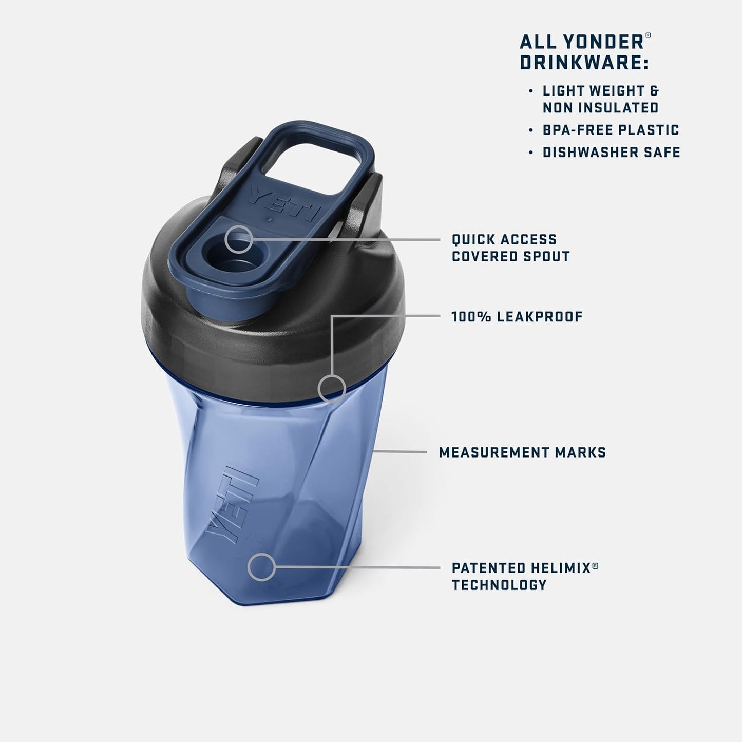 YETI Yonder Helimix Vortex Blender Shaker Bottle Holds up to 20oz | No Blending Ball or Whisk | USA Made | Portable Pre Workout Whey Protein Drink Shaker Cup | Dishwasher Safe, Clear