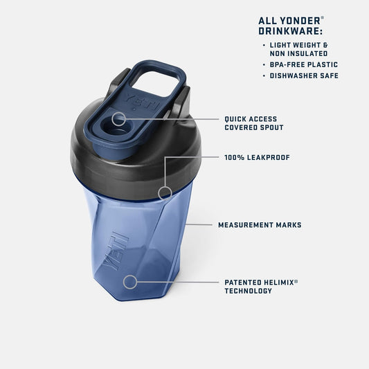 YETI Yonder Helimix Vortex Blender Shaker Bottle Holds up to 20oz | No Blending Ball or Whisk | USA Made | Portable Pre Workout Whey Protein Drink Shaker Cup | Dishwasher Safe, Clear