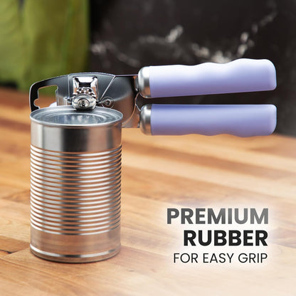 Zulay Kitchen Heavy Duty Stainless Steel Can Opener Manual with Bottle Opener - Rust Proof Manual Can Opener With Turn Knob & Comfy Soft Grip Handles - Black