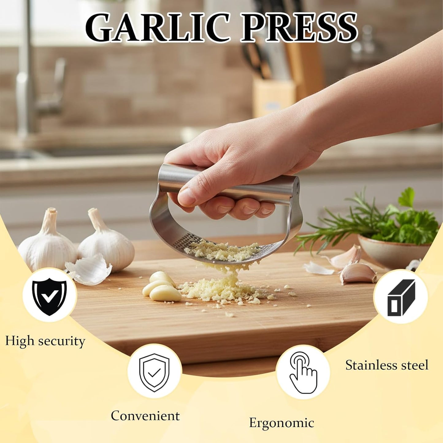 3pc Garlic Rocker, Garlic Press Rocker Set, Easy-to-Use Garlic Mincer for Cooking, Ideal for Small Hands and Weak Grip, Dishwasher Safe Kitchen Gadget