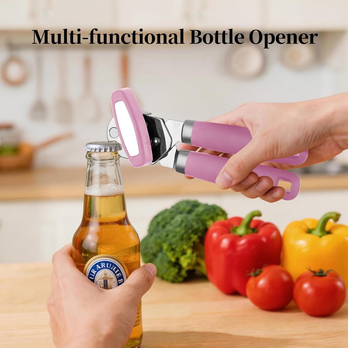 Can Opener Manual, Hand Heavy Duty Stainless Steel Bottle Opener Comfortable Handle, Sharp Blade Smooth Edge, Multifunctional Kitchen Tool, Black