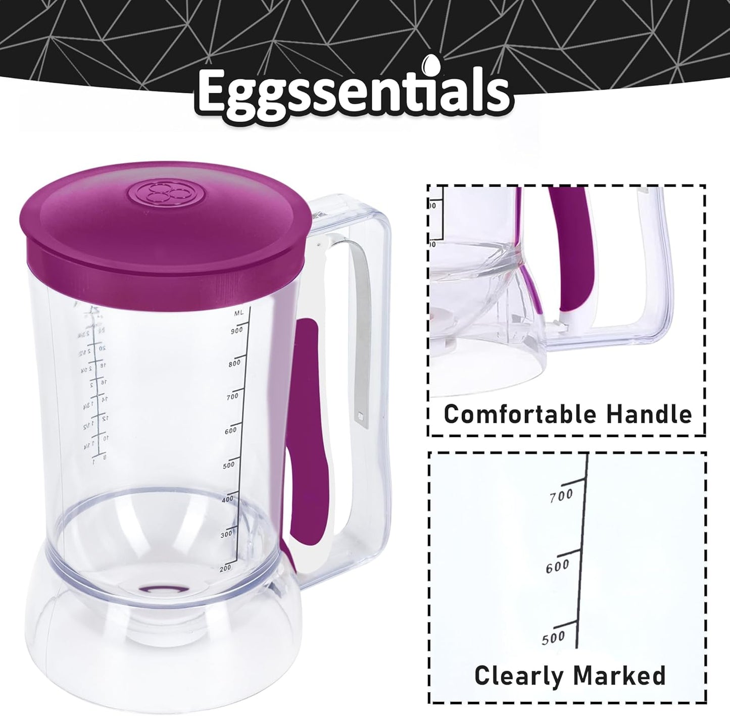 Eggssentials – Pancake Batter Dispenser, Batter dispenser with Squeeze Handle Mess-Free, Cupcakes, Waffles & More – Durable, Easy-Pour Pancake Dispenser Bottle for Smooth Baking