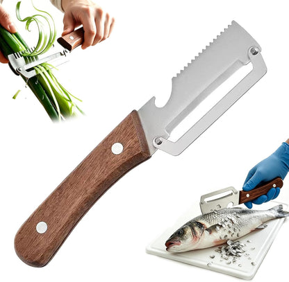 3 in 1 Premium Heavy Duty Stainless Steel Peeler - 2026 New 0 Snag Wooden Peeler for Kitchen - Multifunctional Vegetable Peeler with Bottle Opener & Serrated Blade - Fruit & Potato Peeling Tool (A+B)