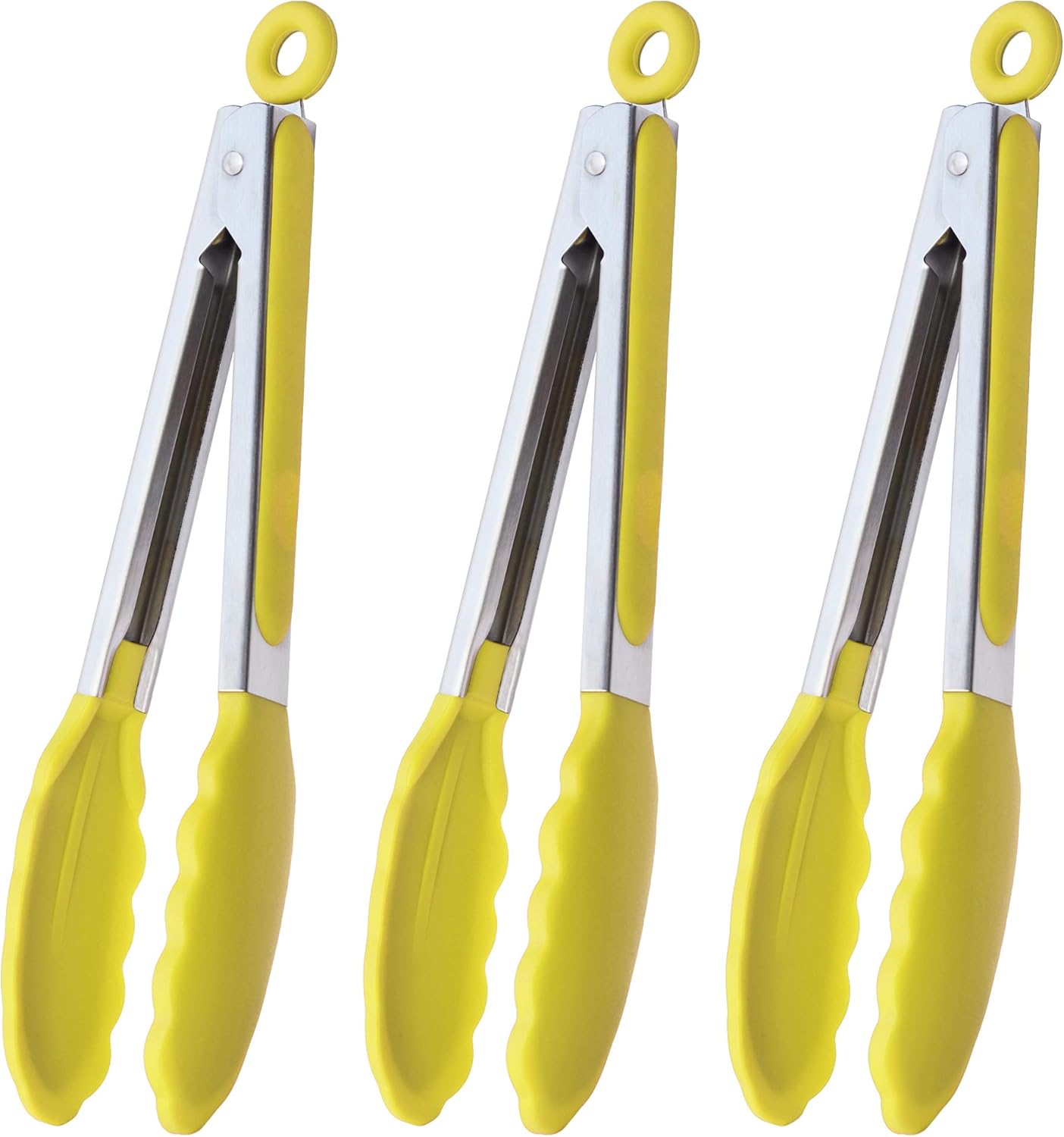 HINMAY Stainless Steel Kitchen Tongs 9-Inch Cooking Tongs, Set of 3