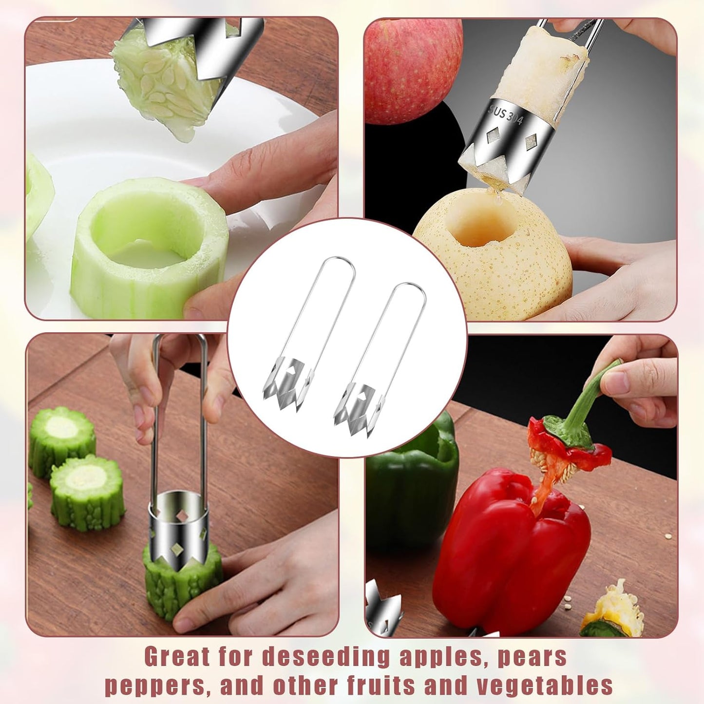 2 Pcs Pepper Corer,Multifunctional Fruit And Vegetable Core Remover,Stainless Steel Fruit And Vegetable Tool,Bell,Corer Tool Kitchen For Pepper, Pineapple, Pear, Apple Corer