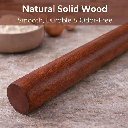 17 Inch French Rolling Pin, Wooden Dough Roller for Baking, Solid Wood Tapered Rolling Pin for Pizza, Pie Crust, Cookies, Pastry, Non-Stick, Easy Control Kitchen Baking Tool, European Beech Wood