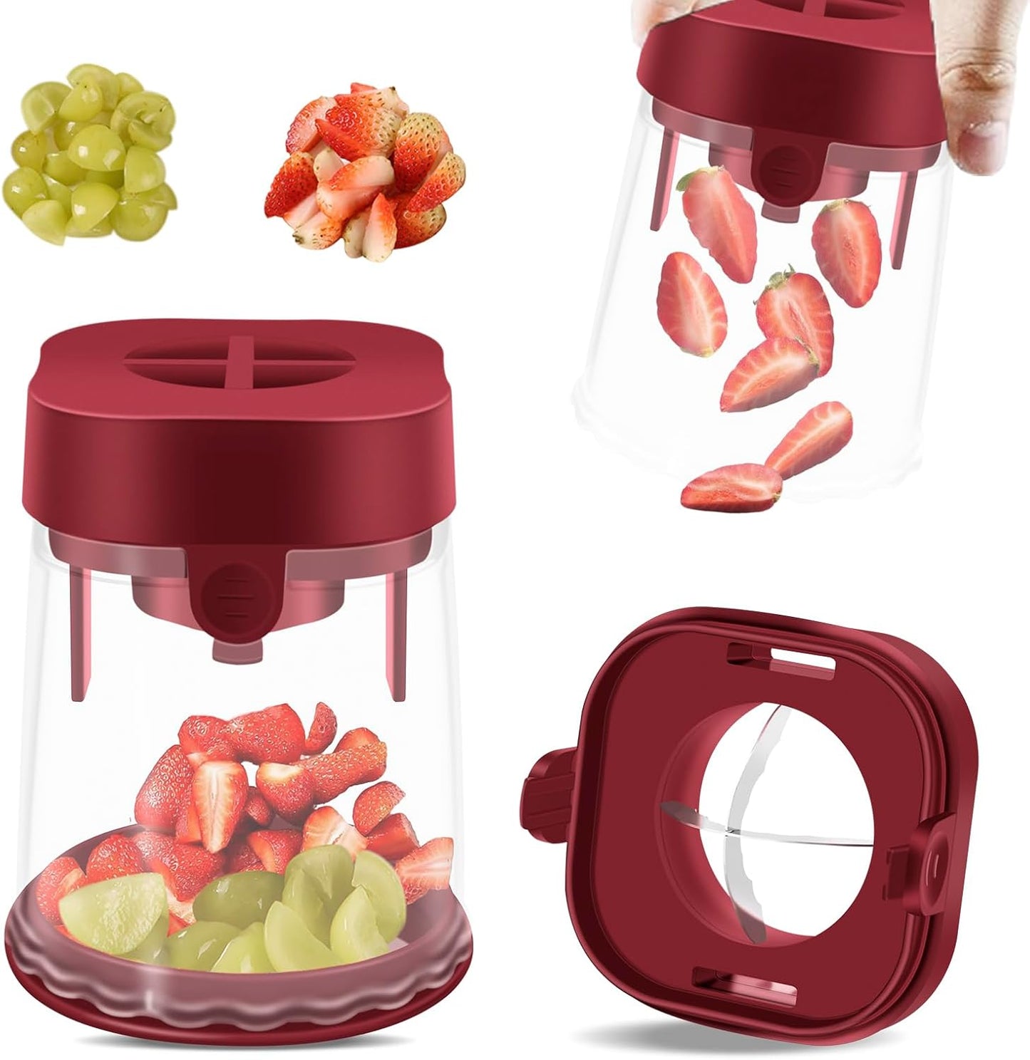 Fruit Slicer Cup: Strawberry Slicer - Tomato Grape Cutter Cup - Egg Slicers - Quarter Extrusion Fruit Divider - Strawberry Cutter Kitchen Gadgets Speed Cutters for Banana Grape Egg (Red)