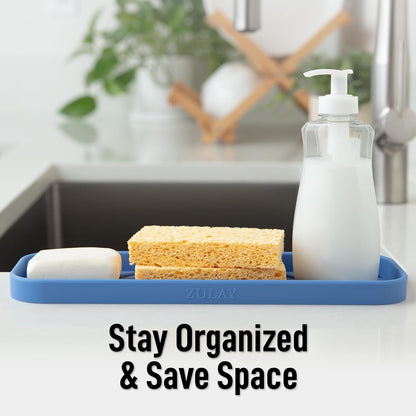 Zulay Kitchen (9x3.5in Sponge Holder for Kitchen Sink - Flexible Heavy-duty Multipurpose Sink Caddy - Counter Organizer for Kitchen, Bathroom, Makeup, Trinkets & More! (Grey)