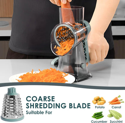 Rotary Cheese Grater with Handle, Shredder Slicer Grinder 3 Stainless Steel Blades Manual Cheese Cutter Hand Crank Graters for Kitchen Potato Zucchini Carrot Potato Vegetable Nuts Chocolate