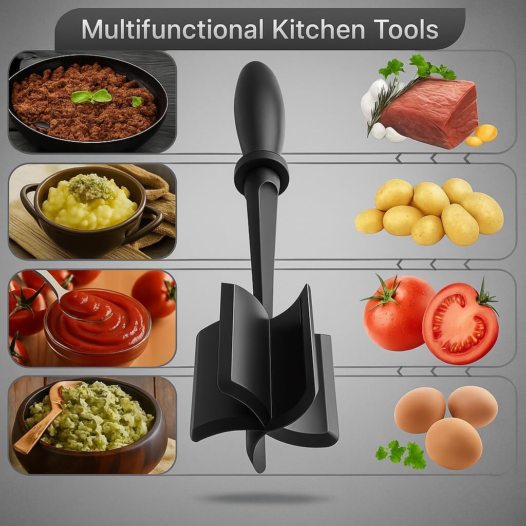 Manual Meat Chopper Tool – Heat Resistant Ground Beef Masher & Food Separator – Non-Electric Meat Grinder for Tacos, Burgers, Turkey, Sausage & More – Easy to Use & Clean