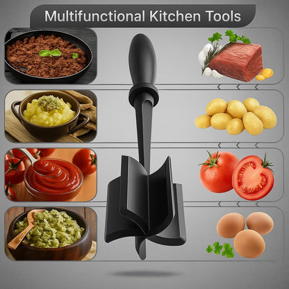 Manual Meat Chopper Tool – Heat Resistant Ground Beef Masher & Food Separator – Non-Electric Meat Grinder for Tacos, Burgers, Turkey, Sausage & More – Easy to Use & Clean