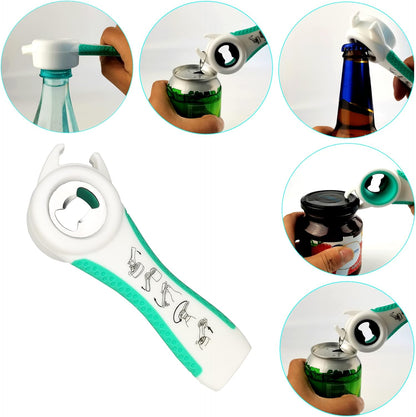 Otstar Jar Opener & Bottle Opener Set for Weak Hands - Multi-Function Kitchen Opener Tool for Seniors with Arthritis, Elderly - Includes Jar Lid Gripper Pad, Corkscrew Opener