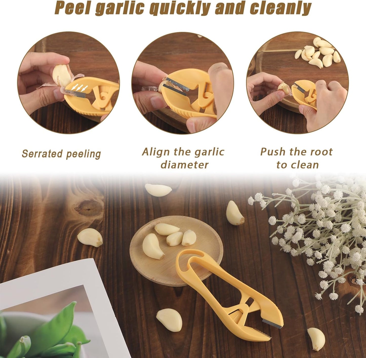 2pcs Garlic Peeler, 2025 New Garlic Tweezers with Hanging Hole Manual Peeling Clips Simple Easy Multipurpose Kitchen Tools for Avoiding Smell on Your Hands (Orange)
