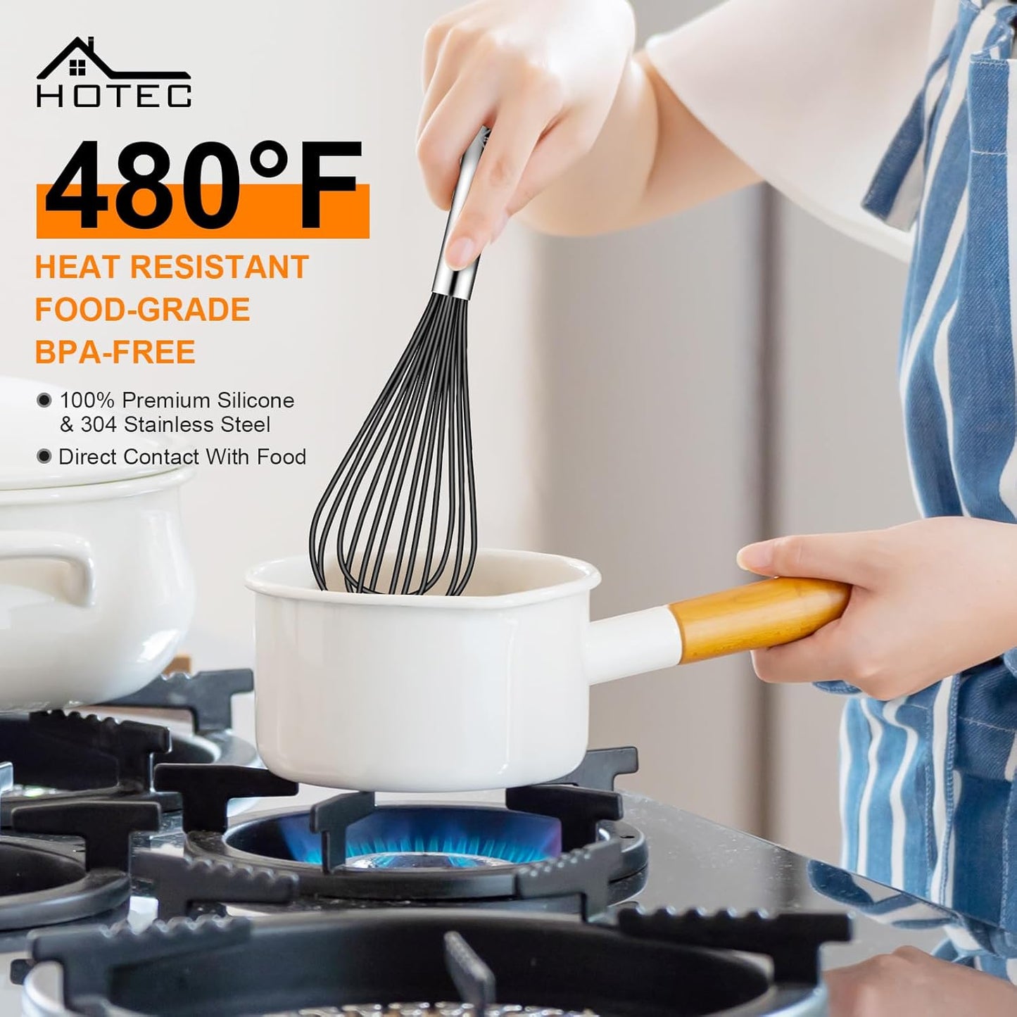 HOTEC 4 Pieces Silicone Whisks Set, Wire Balloon Whisks for cooking Egg Beater, Non-slip Handle Whisk for Non-stick Cookware Perfect for Cooking, Stirring, Beating and Blending (Multicolor)