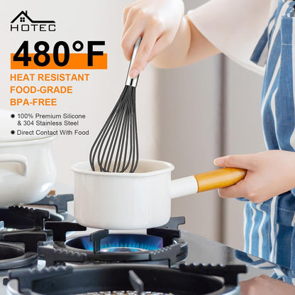 HOTEC 4 Pieces Silicone Whisks Set, Wire Balloon Whisks for cooking Egg Beater, Non-slip Handle Whisk for Non-stick Cookware Perfect for Cooking, Stirring, Beating and Blending (Multicolor)
