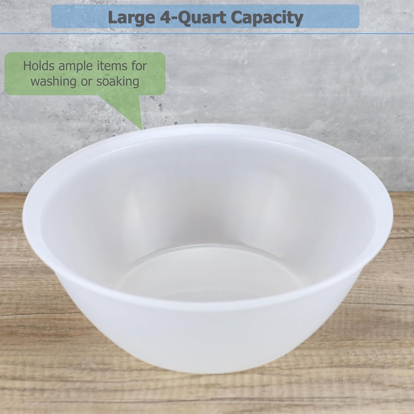 EIKS 4 Pack Plastic Water Basins for Washing & Storage Vegetable Fruit Dishes Tableware, Work in Home Kitchen Bath Sink, Each Size Dia. 12.0" x H4.4 (4 Quart)