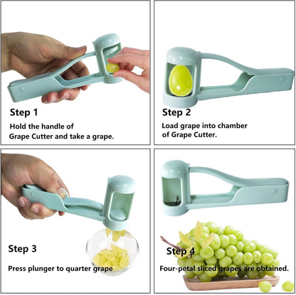 EWUVP Grape Cutter for Toddlers, Grape Slicer for Baby, Cherry Tomato Strawberry Cutter Quarter Fruit Slicer Tool for Vegetable Fruit Salad Cake Decoration, Stainless Steel Kitchen Gadget(Light Blue)