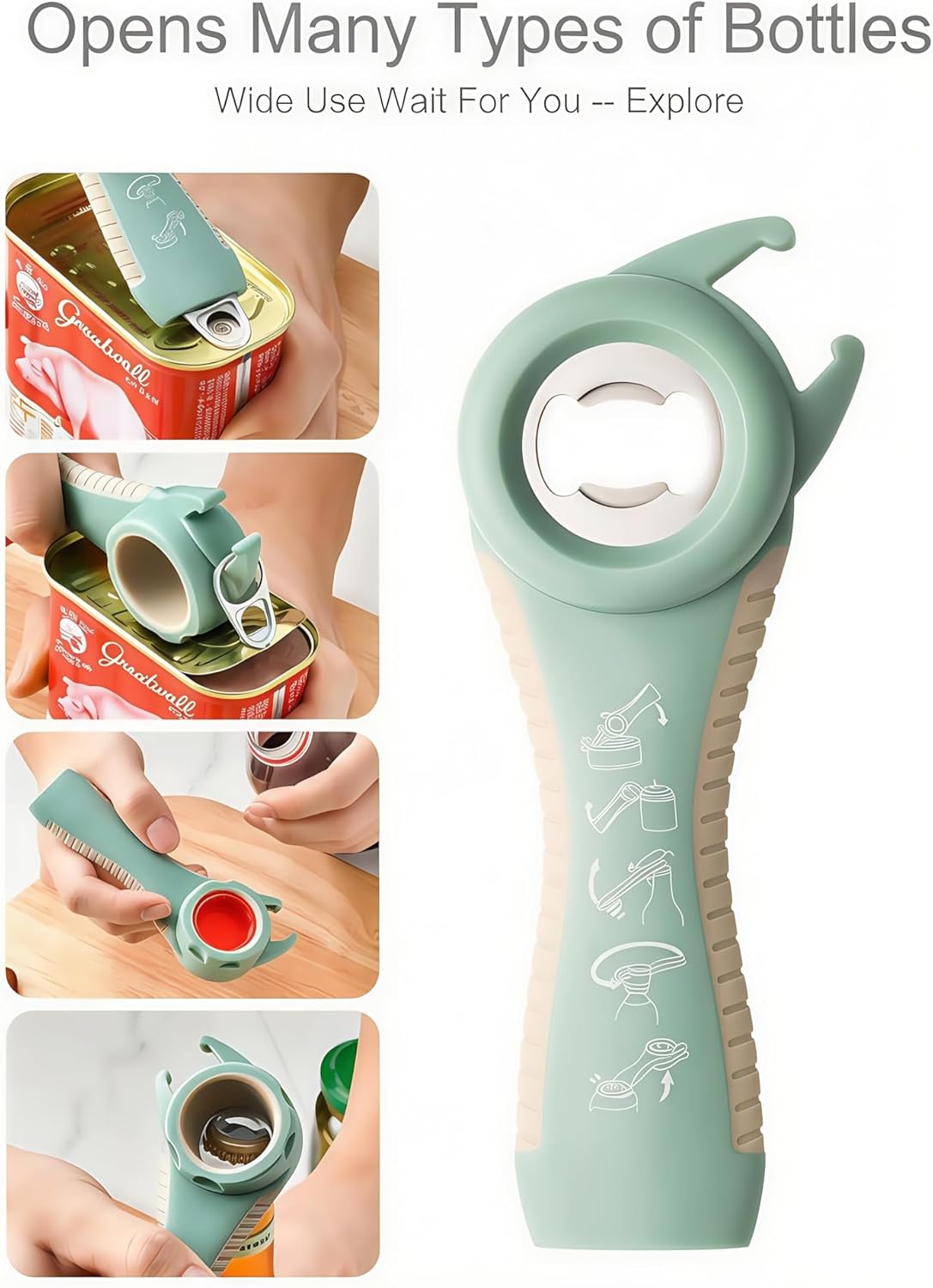 Opener | 5-in-1 Non-Slip Bottle Opener for Weak hands, Seniors with Arthritis and Anyone with Low Strength, featuring a leverage opener, a can opener, and a wine bottle opener