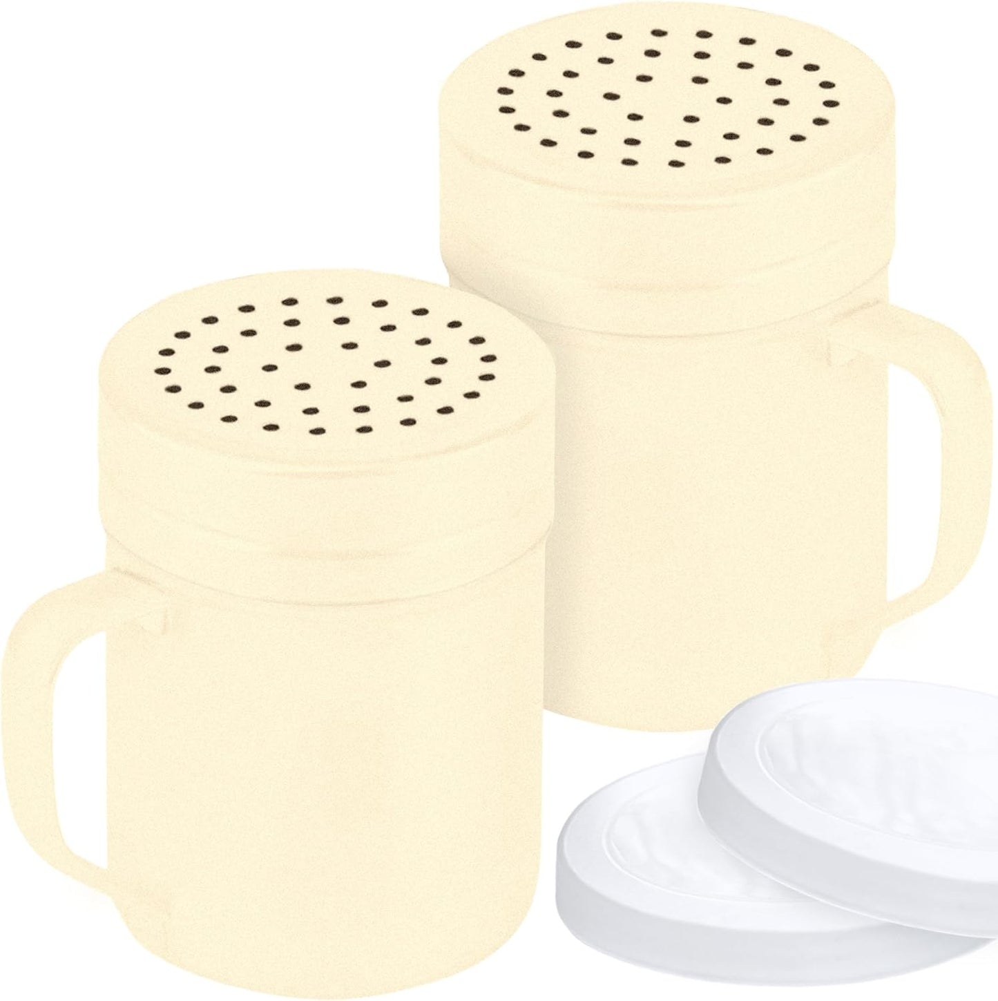 CUSINIUM Metal Salt Pepper Dredge Shakers - With Handle - Seasonings Spice Shakers With Holes and Lids - 10 Ounce, 2pcs | Style: Medium