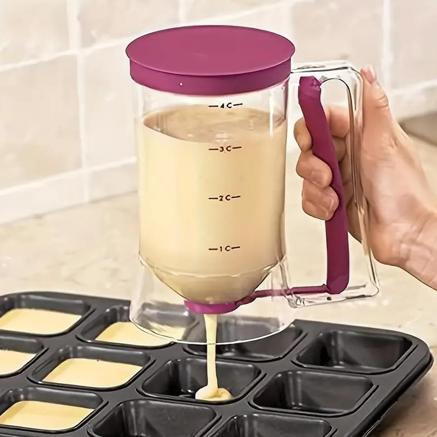 Pancake Batter Dispenser, Cupcake Batter Dispenser Biscuit Separator with Measuring Label Kitchen Baking Tool for Cupcakes, Waffles, Muffin Mix, Cake or Any Baked Goods