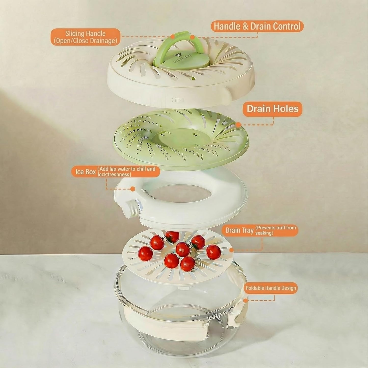 Fruit Washing Bowl with Strainer, 2-in-1 Berry Container for Fridge, Produce Storage Container with Drain Basket, Colander for Rice, Vegetables & Pasta, BPA Free