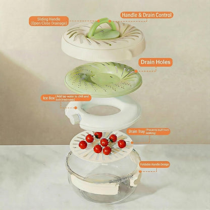 Fruit Washing Bowl with Strainer, 2-in-1 Berry Container for Fridge, Produce Storage Container with Drain Basket, Colander for Rice, Vegetables & Pasta, BPA Free