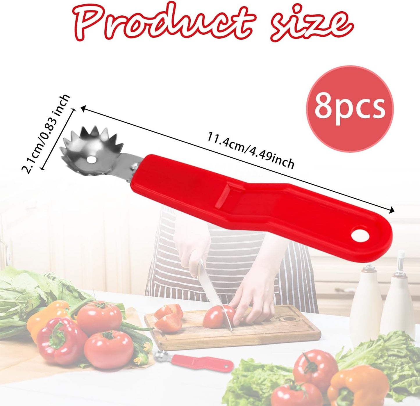 4pcs Stainless Steel Fruit Corer Tool, Tomato Strawberry Huller Vegetable Stem Remover Kitchen Gadget for Easy Fruit Balling (White)