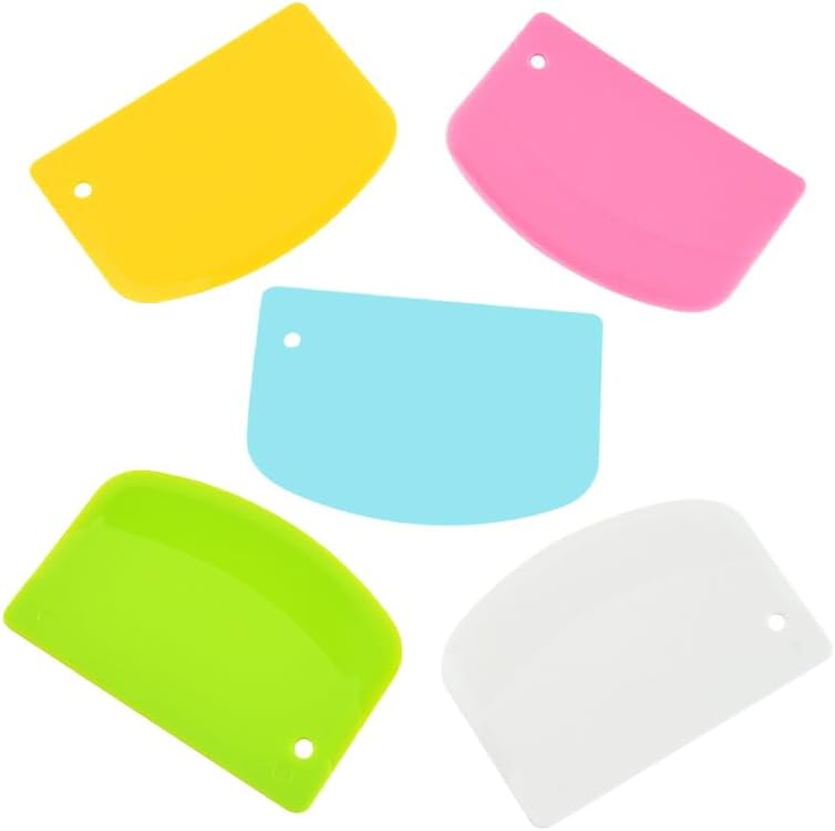 5 Pack Dough Scraper, 5.3 x 3.6 Inch Plastic Bench Scraper, Bowl Spatula, Kitchen Pastry Cutter Tool for Bread Dough, Pastry, Pizza, Baking Cake (Multicolor)