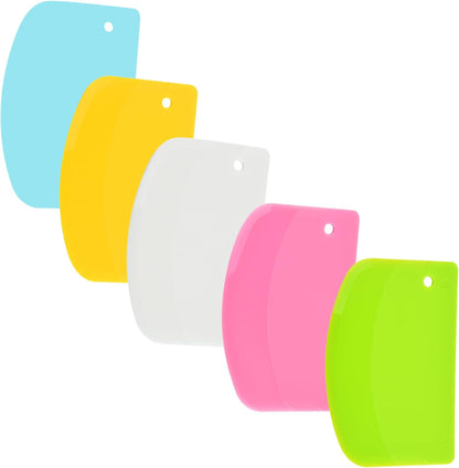 5 Pack Dough Scraper, 5.3 x 3.6 Inch Plastic Bench Scraper, Bowl Spatula, Kitchen Pastry Cutter Tool for Bread Dough, Pastry, Pizza, Baking Cake (Multicolor)