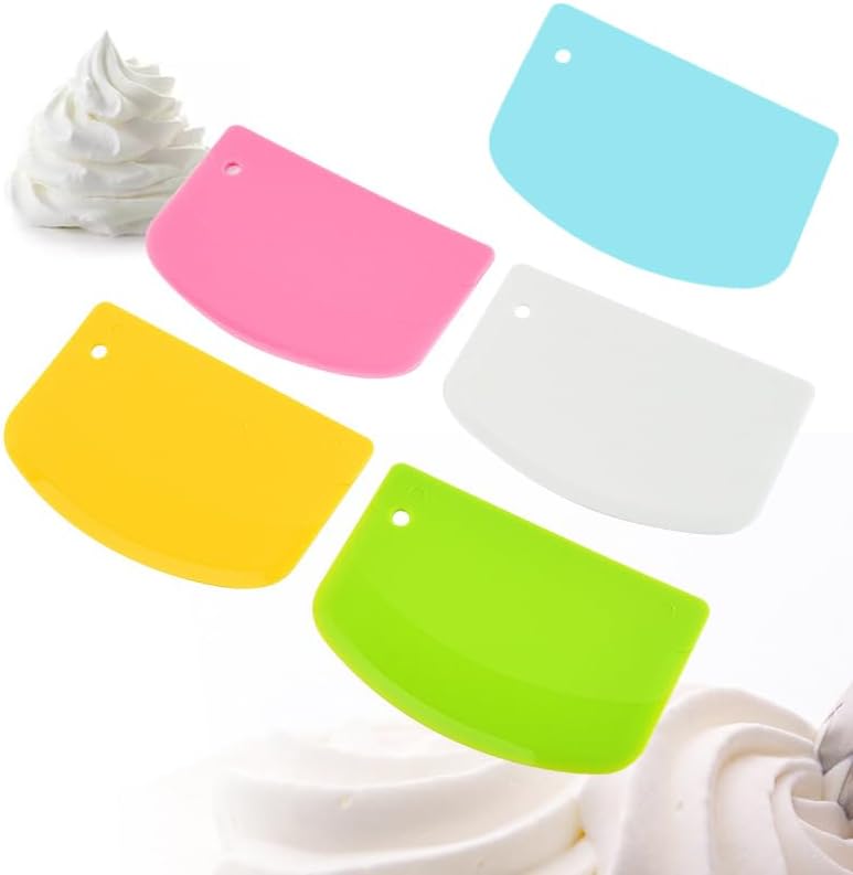 5 Pack Dough Scraper, 5.3 x 3.6 Inch Plastic Bench Scraper, Bowl Spatula, Kitchen Pastry Cutter Tool for Bread Dough, Pastry, Pizza, Baking Cake (Multicolor)