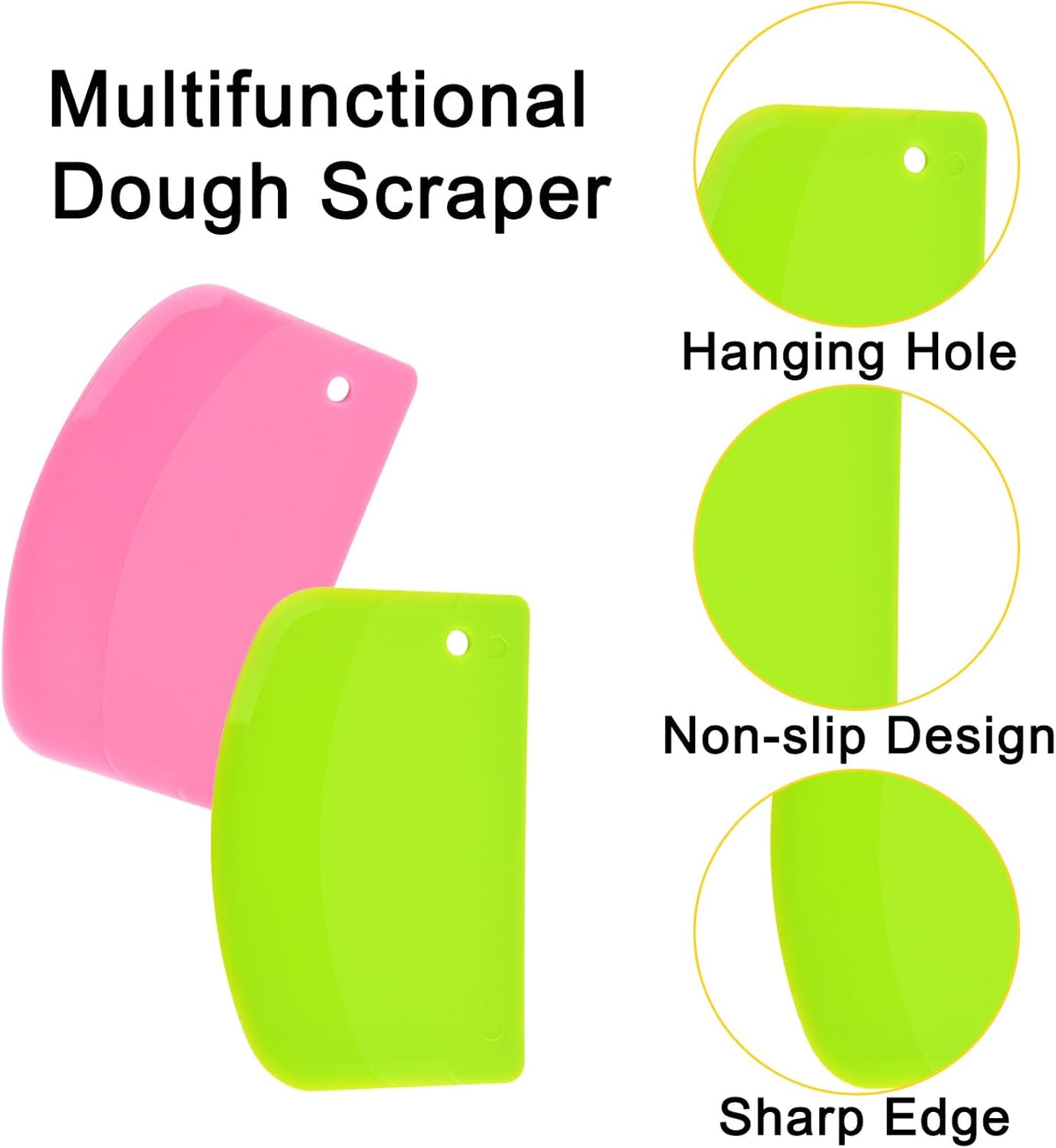 5 Pack Dough Scraper, 5.3 x 3.6 Inch Plastic Bench Scraper, Bowl Spatula, Kitchen Pastry Cutter Tool for Bread Dough, Pastry, Pizza, Baking Cake (Multicolor)