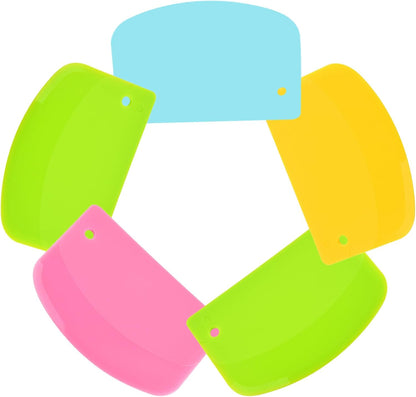 5 Pack Dough Scraper, 5.3 x 3.6 Inch Plastic Bench Scraper, Bowl Spatula, Kitchen Pastry Cutter Tool for Bread Dough, Pastry, Pizza, Baking Cake (Multicolor)