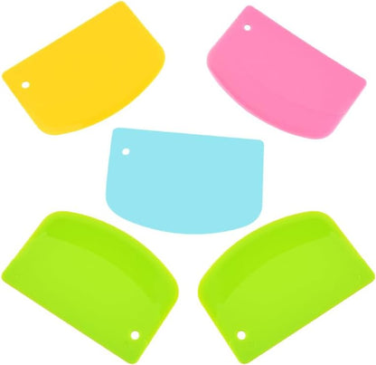 5 Pack Dough Scraper, 5.3 x 3.6 Inch Plastic Bench Scraper, Bowl Spatula, Kitchen Pastry Cutter Tool for Bread Dough, Pastry, Pizza, Baking Cake (Multicolor)