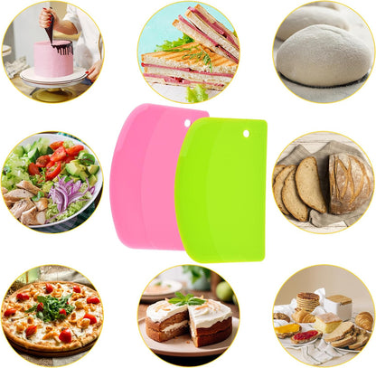 5 Pack Dough Scraper, 5.3 x 3.6 Inch Plastic Bench Scraper, Bowl Spatula, Kitchen Pastry Cutter Tool for Bread Dough, Pastry, Pizza, Baking Cake (Multicolor)