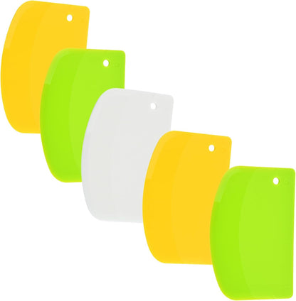 5 Pack Dough Scraper, 5.3 x 3.6 Inch Plastic Bench Scraper, Bowl Spatula, Kitchen Pastry Cutter Tool for Bread Dough, Pastry, Pizza, Baking Cake (Multicolor)