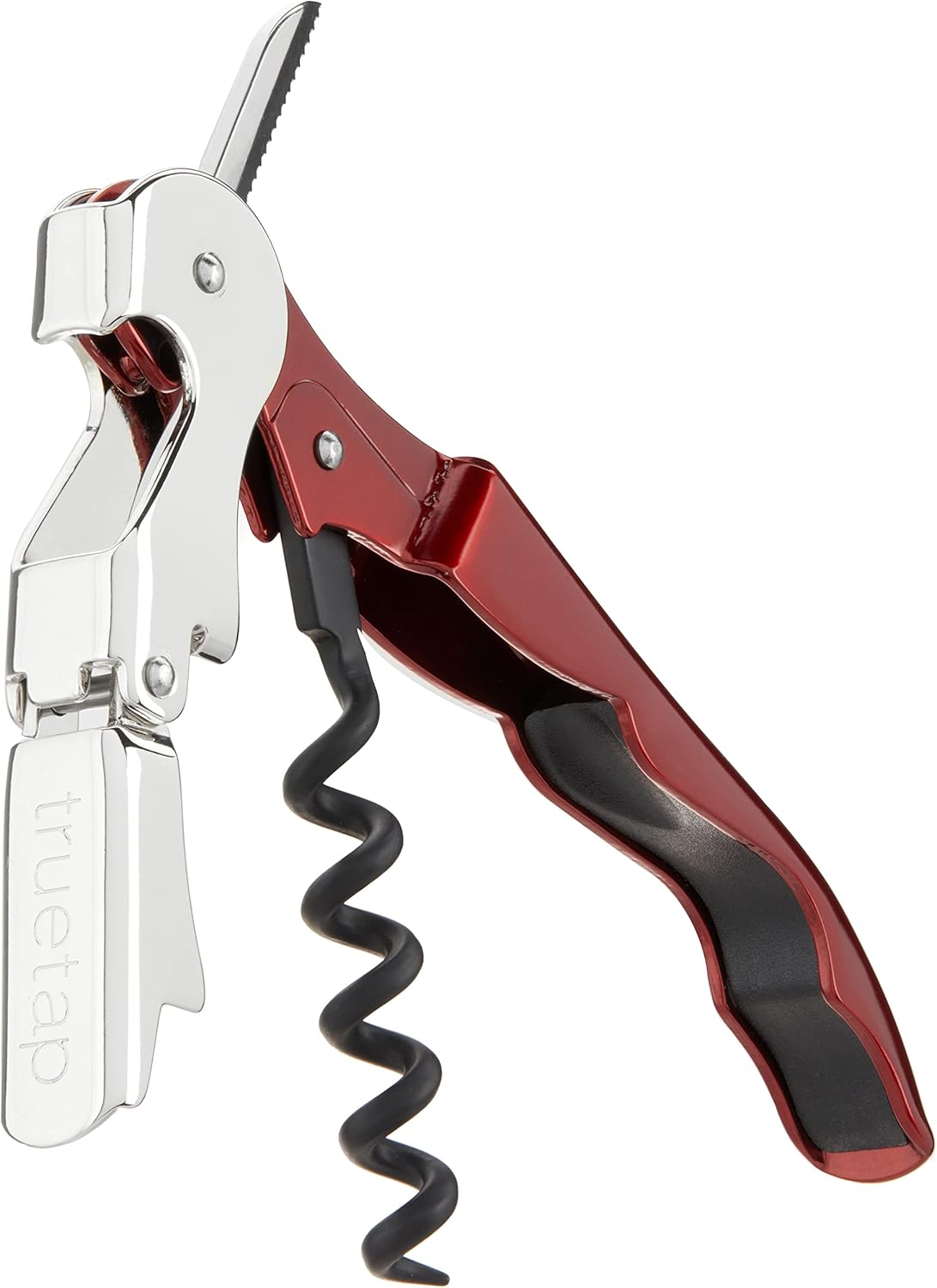 True Truetap Double Hinged Waiter's Corkscrew Wine Opener, Stainless Steel Wine Bottle Opener with Built In Foil Cutter, Home Bar Tools, Bar Cart Accessories, Wedding Gifts, Set of 1, Black