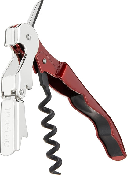 True Truetap Double Hinged Waiter's Corkscrew Wine Opener, Stainless Steel Wine Bottle Opener with Built In Foil Cutter, Home Bar Tools, Bar Cart Accessories, Wedding Gifts, Set of 1, Black