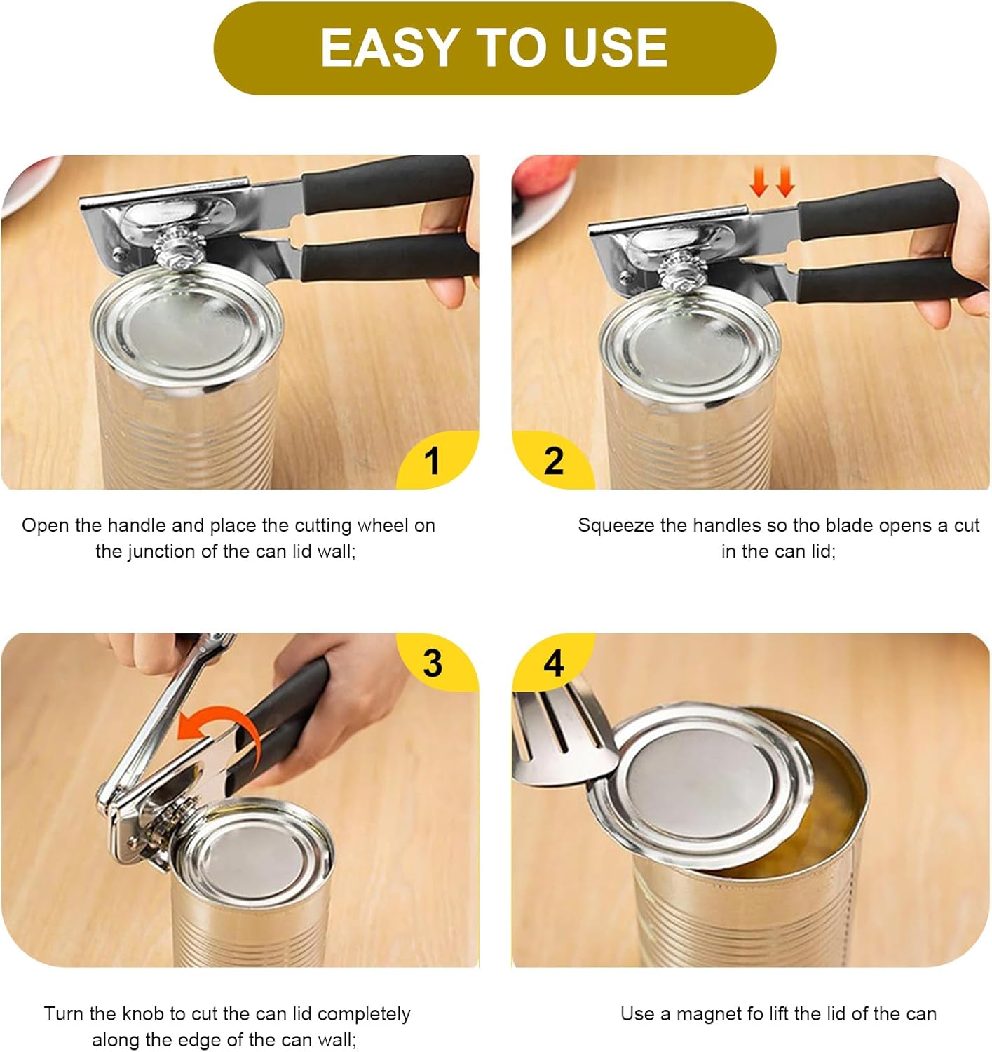 Commercial Can Opener, Stainless Steel Heavy Duty Manual Hand Crank Can Opener, with Comfortable Ergonomic Design Extra-long Handles, Large Handheld Smooth Can Open Easy for Big Cans, Red