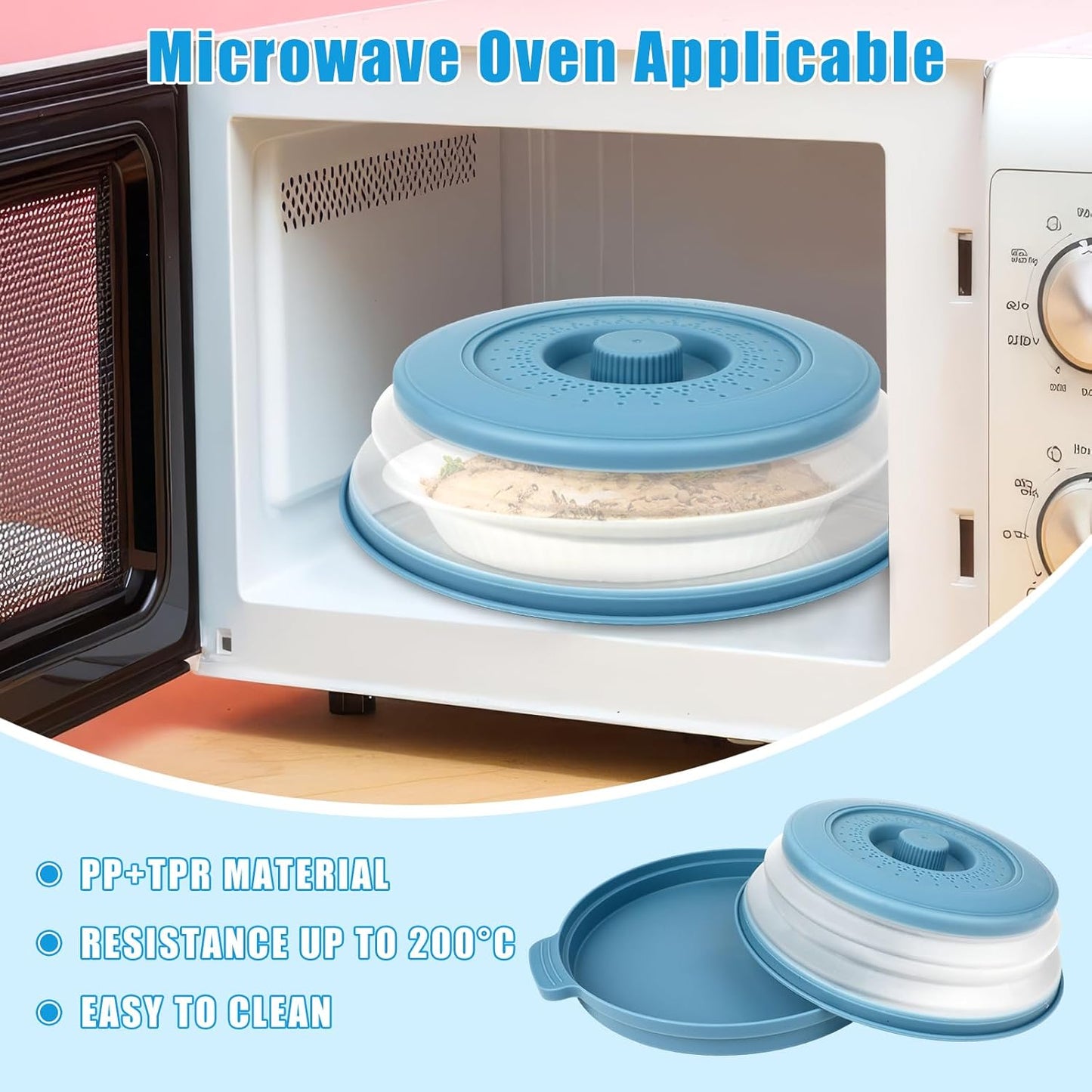 Microwave Splatter Cover Vented for Food,Collapsible Splatter Guard & Colander Kitchen Gadget for Fruit Vegetables,Microwave Lid with Handle Tray,Dishwasher-Safe BPA-Free Silicone & Plastic