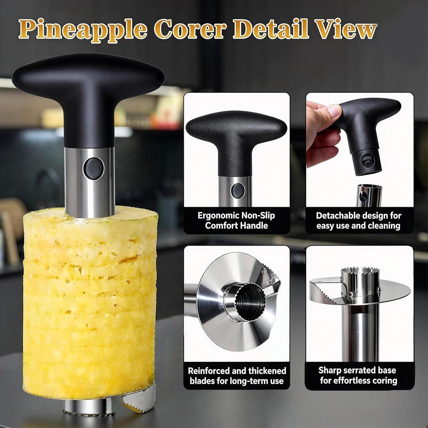 2 Pack Pineapple Corer, with Apple Slicer and 2 Fruit Forks –Pineapple Corer, Durable Fruit Slicer Tool for Fresh Fruit Preparation, Gifts for Fruit Lovers