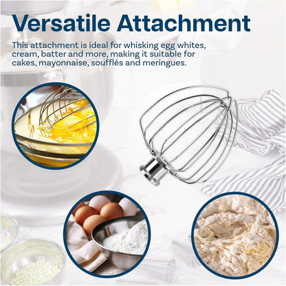 Mixer Attachments for KitchenAid 4.5–5 Quart Tilt-Head Stand Mixers – Compatible with Artisan & Classic – Beaters, Whisks, Dough Hooks & Attachment Sets by MMOBIEL (6-wire Whip, Stainless Steel)